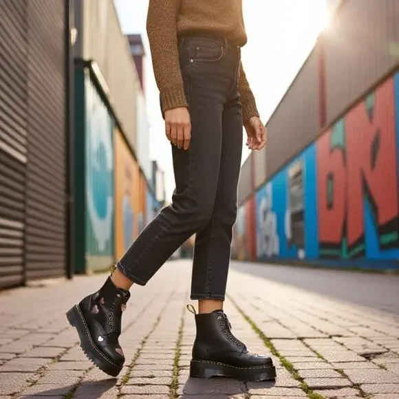 Dr. Martens SINCLAIR Heart LEATHER ブーツ Sinclair Leather Heart Platform Boots in Black | Dr. Martens